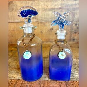 Blue Harbor Glass Perfume Bottles Crystal Sea Shell Stoppers Beach House Decor